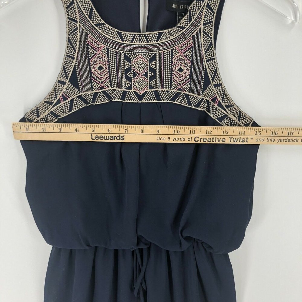 Jodi Kristopher Dress Small Navy Blue Tribal Embroidery Sleeveless Mini Boho - Picture 7 of 11